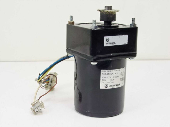 Oriental Motor 5IK40GK-A2 induction motor with gearhead — front three-quarter view showing motor body and rating label