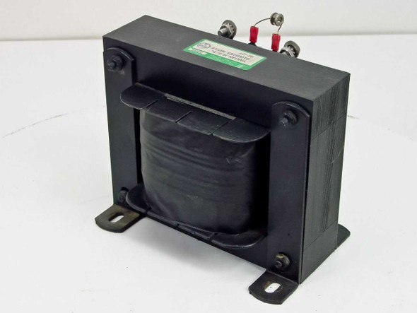 Quality Transformer QTE 5564 Klystron Transformer rear-left three-quarter view showing laminated core, black enclosure, and bracket mount feet