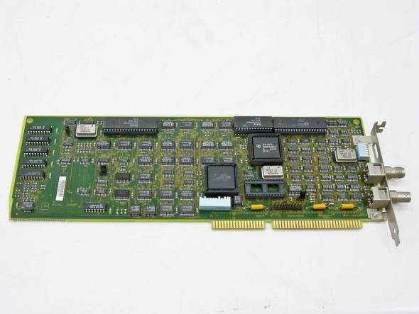 Wang 9454 ISA 16-bit network adapter card – top component side showing main ICs, BNC connectors, and ISA edge connector