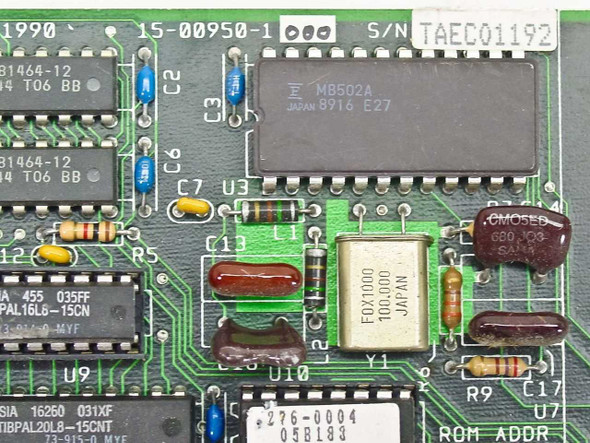 Tiara Lancard/E AT close-up of part number label 15-00950-1, serial number TAEC01192, and Samsung MB502A network controller IC