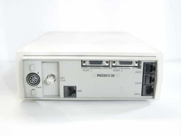 Racal-Datacom Excalibur ISX 5300 — rear panel showing RS-232/V.35 Port 1 and Port 2, DS1A/DS1B/DS1C RJ ports, EXT CLK BNC, and DIN power connector