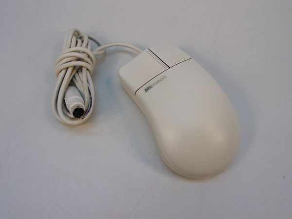 Microsoft 93633 PS/2 two-button mouse – right side profile view showing mouse body and coiled PS/2 cable