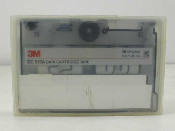3M DC615A 15MB SLR QIC Data Cartridge Tape – front label view showing 3M branding and 15 Mbytes / 150 ft markings