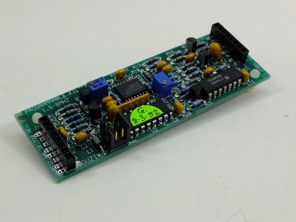 Guzik 8021 Programmable Filter PCB 301920 — top-side view showing full board with blue trim pots, ICs, and header connectors