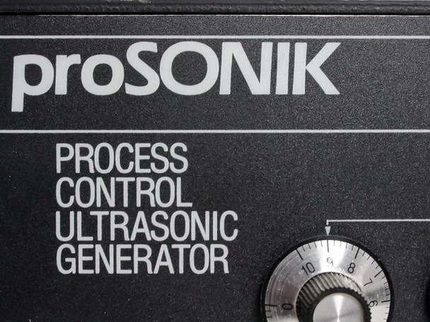 Close-up of proSONIK and NEY branding on front panel with Process Control Ultrasonic Generator label text