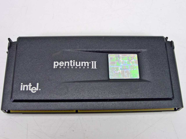 Intel Pentium II 350MHz SL2U4 processor — top view showing Pentium II logo and holographic die window