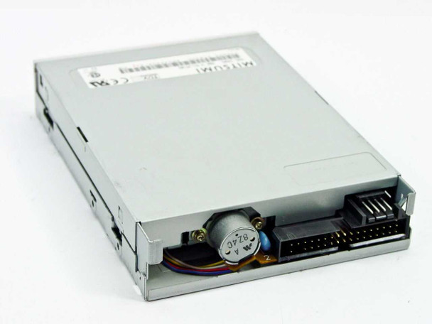 Mitsumi D359M3 floppy disk drive – angled side view showing internal mechanism, stepper motor, and rear connectors