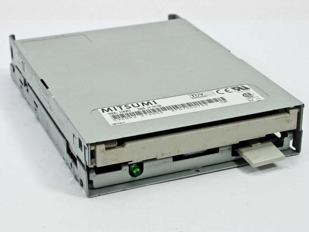 Mitsumi D359M3 1.44MB 3.5-inch floppy disk drive front and top view showing Mitsumi label, TUV and CE markings, no faceplate installed