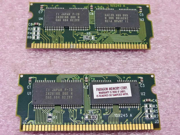 SimpleTech STC-A4100/8 16MB SO-DIMM kit — both modules showing back side with TI Japan Z428160 DGE H memory ICs and board number 105245 A