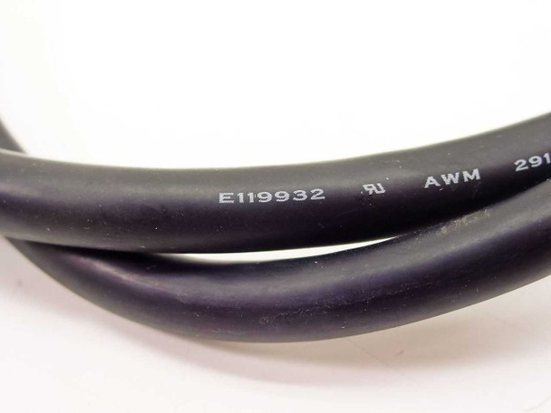 Close-up of cable jacket showing E119932 UL AWM 2919 markings printed on the black cable