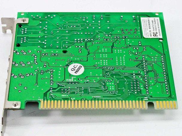 Rockwell 1700-0005-02 ISA modem card — PCB rear/solder side showing QC Passed sticker and ISA edge connector