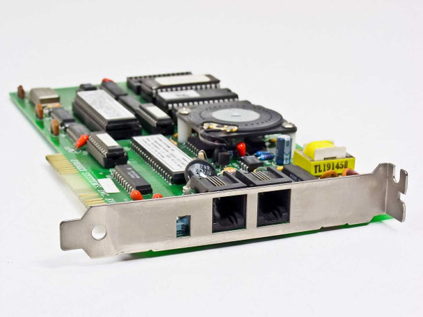 Everex Systems EV-941 8-bit ISA modem card – angled front view showing dual RJ11C port bracket and main PCB components