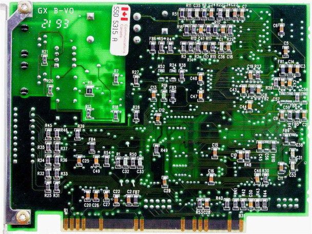 US Robotics Sportster 14.4 modem card PCB reverse side showing component layout and date code label GX B-V0 2193