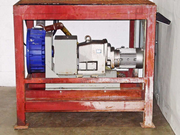 Right side view of pump skid showing Nord gearbox, electric motor, and platform frame construction