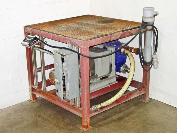 Alfa Laval Flow 140FBB pump and Nord Gear 53-112 gearbox on red steel platform skid – front left three-quarter view