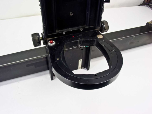 Richards B17266 circular microscope stage ring – large circular mounting ring with carriage block, adjustment screws, and indicator marks visible