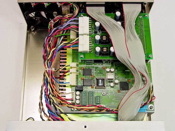 Hamamatsu C5967-03 internal view — main PCB, power distribution board, ribbon cables, and wiring harness