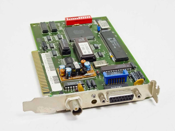 Digital Equipment Corp DEC 70-26601-01 8-bit ISA interface board – angled top view showing red DIP switch block, main ICs, BNC and DB15 bracket connectors
