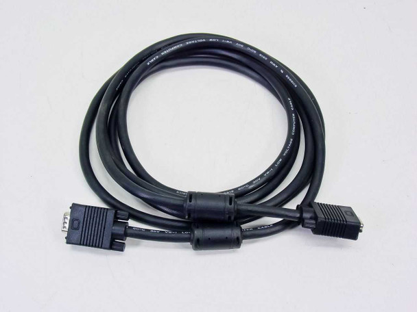10-foot black VGA extension cable coiled showing full length with ferrite cores at both ends