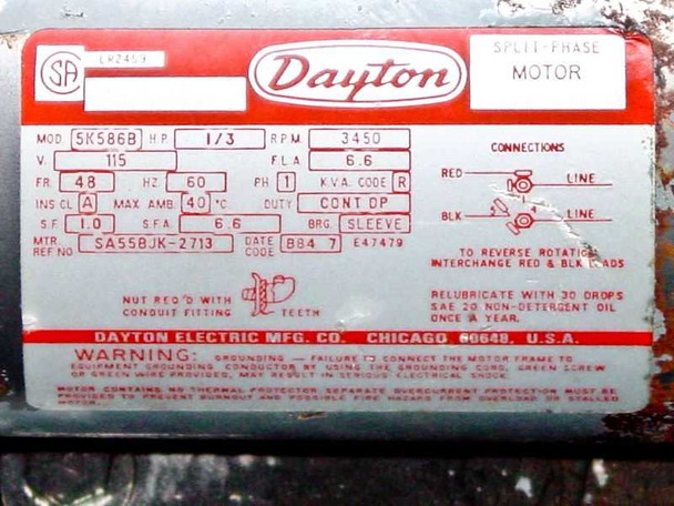 Dayton 2C820 9" Blower 3" NPT w/5K586B Motor 1/3-HP 115VAC 6.6A 3450 RPM