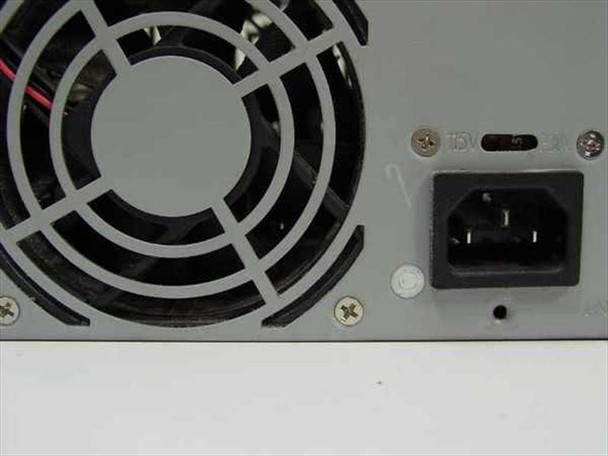 Liteon PA-4022-6B power supply rear panel showing exhaust fan and IEC C14 AC inlet connector