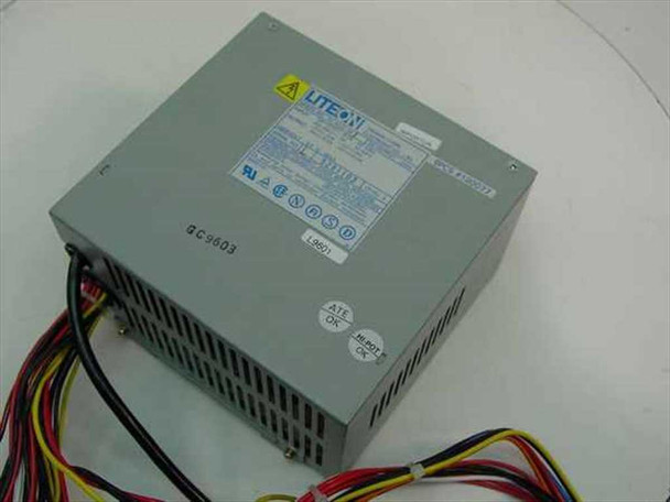 Liteon PA-4022-6B 204W AT desktop power supply — top and front angled view showing label, output harness, and ventilation grille
