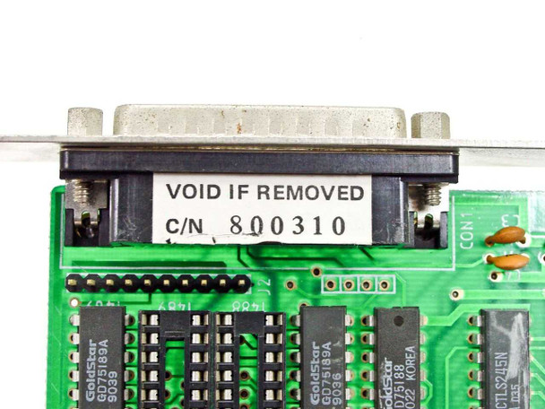 JCC 800310 close-up of bracket label reading C/N 800310 VOID IF REMOVED, with GoldStar GD75189A ICs visible below
