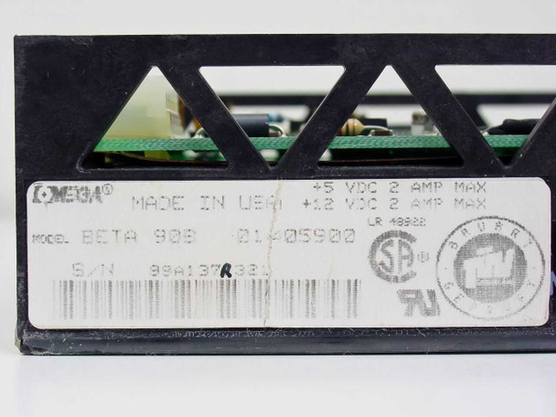 Iomega Beta 90B rating label – model Beta 90B, part 01-05900, +5VDC 2A Max, +12VDC 2A Max, Made in USA, UL listed LR 48928