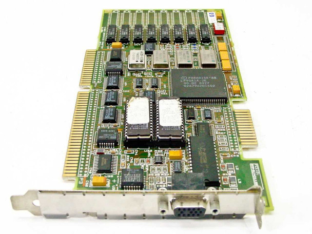 HP D1180-60011 ISA VGA video card — alternate front three-quarter view showing main controller chip markings and 14-pin VGA bracket connector