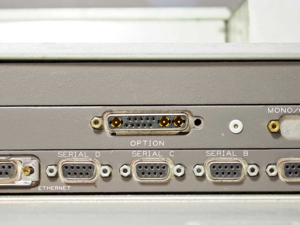 Sun SPARCserver 330 rear panel — Option port, Serial B, Serial C, Serial D, and Ethernet connectors