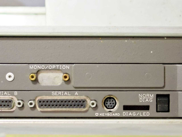 Sun SPARCserver 330 rear panel — Mono/Option port, Serial A, Serial B, keyboard mini-DIN, and NORM/DIAG switch