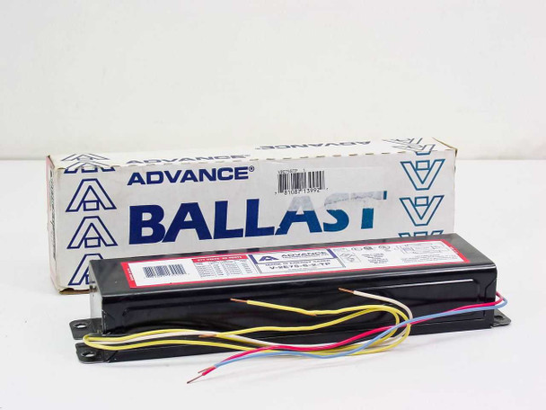 Advance V-2E75-S-2-TP Mark III Energy Saver Slimline Ballast with original Advance Ballast box — top overview showing wiring leads