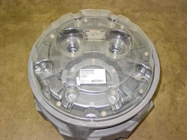 Liberty Pumps P382LE41 basin with clear transparent lid installed, showing P382LE41 part label on top
