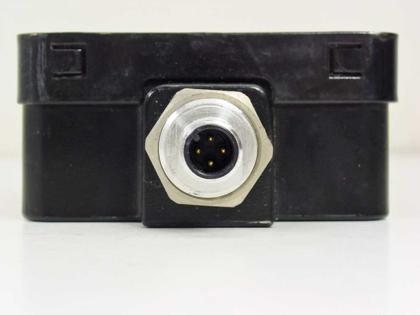 Pepperl+Fuchs NCB50-FP-E34-C-P3-V1 – end view showing 4-pin M12 male connector face and housing corners