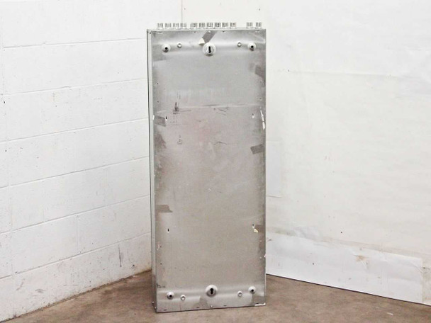 Square D NQOD 225A sub panel rear view — bare metal back of enclosure showing mounting holes and surface wear
