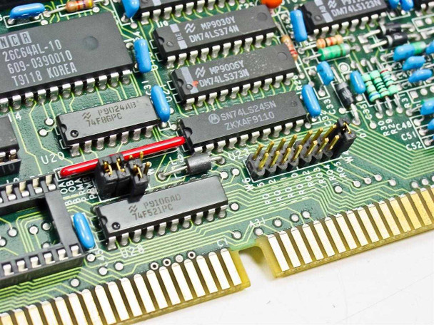 Networth EtherNext PCB 1012-1 macro detail showing NCR 26C64AL-10, SN74LS245N, 74F86PC, 74F521PC chips and jumper pins near ISA edge connector