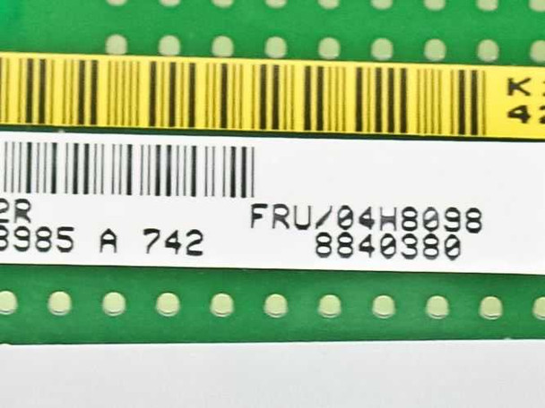 IBM 04H8098 label closeup showing FRU number 04H8098, part number 55H8985 A 742, and barcode 8840380