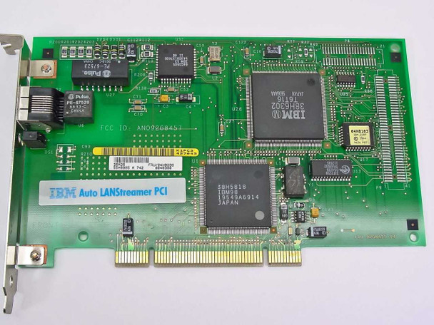 IBM Auto LANStreamer PCI Token Ring Adapter 04H8098 – top view showing IBM 38H6302 controller chip and PCI edge connector