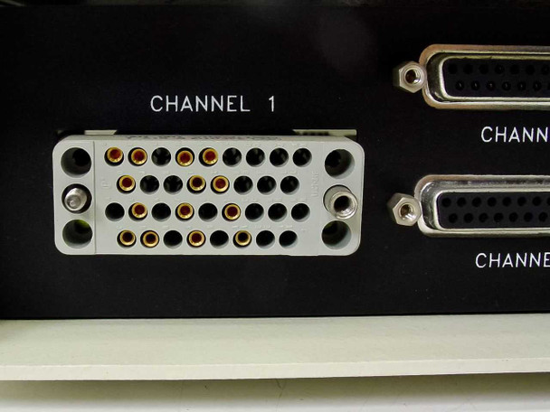 Data Race Rally 56 DSU 30-1056V2 — close-up of rear Channel 1 multi-pin connector and dual DB-25 channel ports