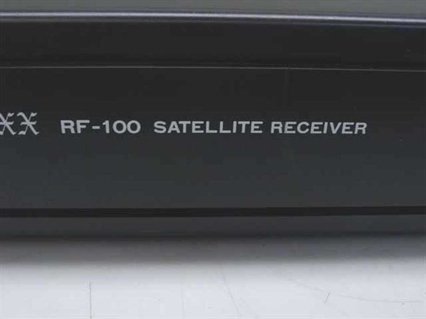 HI-MAXX RF-100 front panel nameplate close-up reading RF-100 SATELLITE RECEIVER