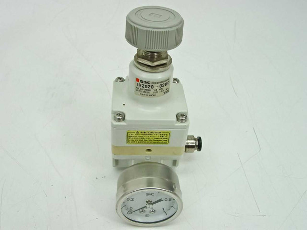SMC IR2020-02BG Precision Regulator left side view with gauge and SMC label visible