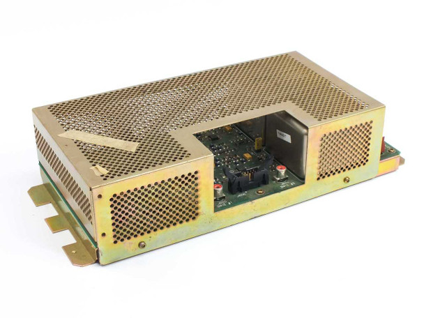 Motorola SLN2684B Micro CITE Cell Site Line Module — angled top view showing gold-tone perforated RF shielding enclosure with partial PCB visible