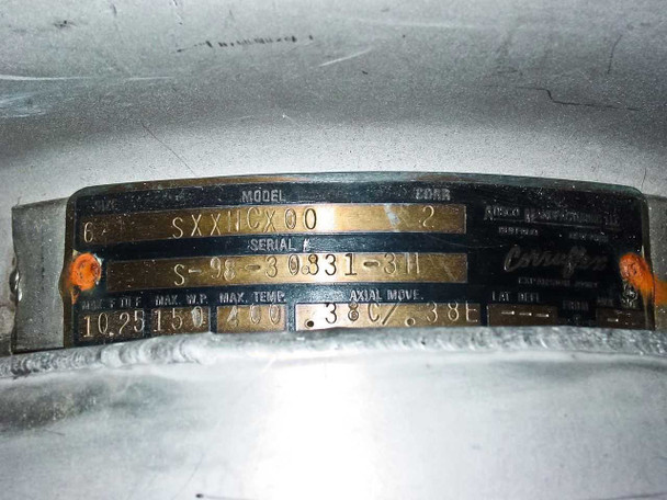 Adsco Manufacturing nameplate — model SXXNCX00, serial S-98-30831-3H, max WP 150, max temp 400, axial move specifications