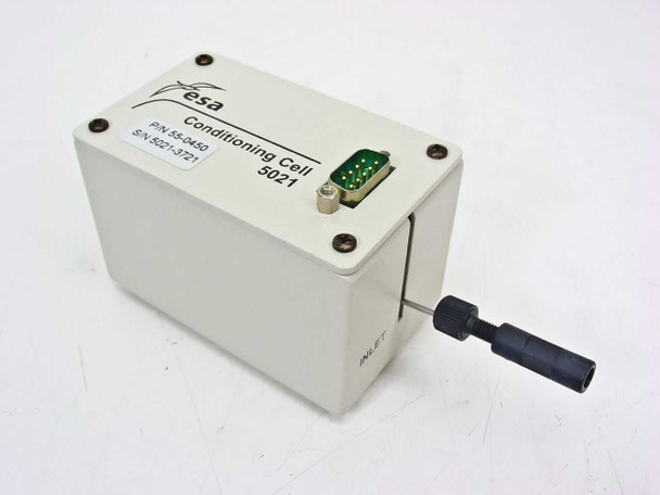ESA Conditioning Cell 5021 front view showing inlet port and ESA branding with P/N 55-0450 and S/N 5021-3721 label