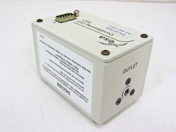 ESA Conditioning Cell 5021 side view showing DB-15 connector and outlet ports with caution label