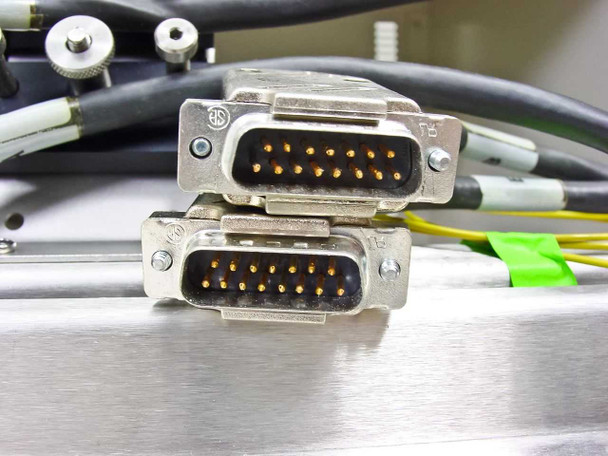 Close-up of two DB-15 connectors from alternate angle inside ESA 5600A CoulArray internal cabling