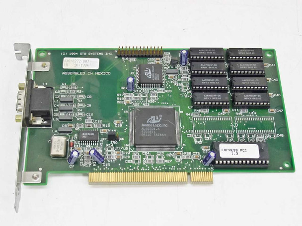 STB Systems 1X0-0272-007 PCI VGA video card front view showing ALi ALG-2301-A GPU, PCI edge connector, and 15-pin VGA port on bracket