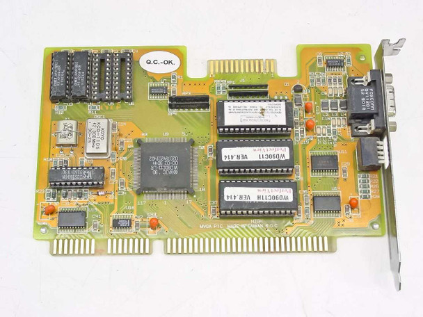 PerfectView V1024 16-bit ISA video card – top/component side showing WD90C11 chipset, DIP ICs, and QC-OK sticker