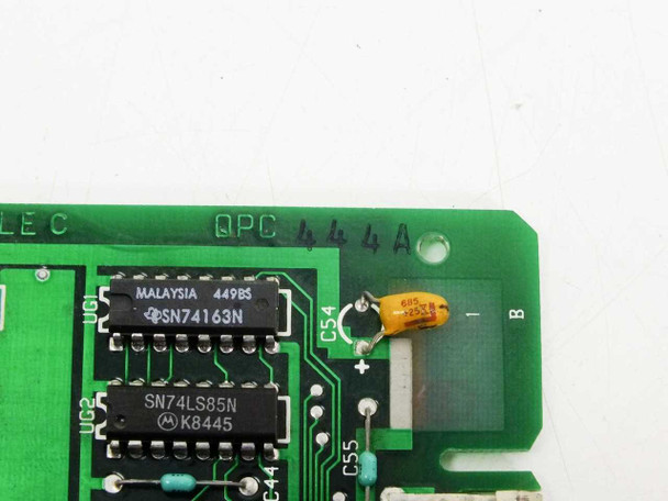 Nortel Meridian QPC444A – close-up of PCB corner showing QPC444A silkscreen label, SN74163N and SN74LS85N ICs