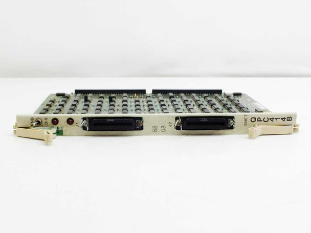 Nortel Meridian QPC414B ENET Network Card – side profile view showing J1 and J2 front connectors, LED indicators, and ejector latch